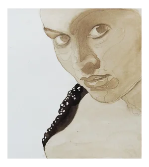 Vintage Watercolor Study Portrait Painting of Woman
