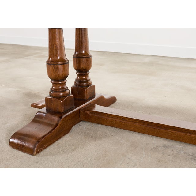 Country French Provincial Oak Double Trestle Dining Table 7 Ft For Sale - Image 9 of 18