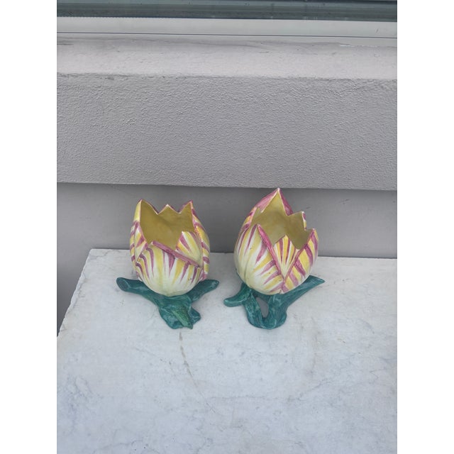 Ceramic Large Pair of Majolica Tulip Vases Jerome Massier, Circa 1900 For Sale - Image 7 of 8