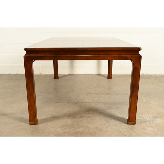 Henredon Mid-Century Hollywood Regency Mahogany and Burl Wood Extension Dining Table, Newly Refinished For Sale - Image 12 of 14
