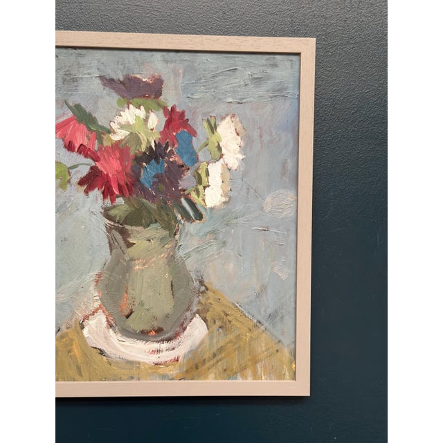 Flowers in Green Vase, 1960s, Oil on Panel, Framed For Sale - Image 4 of 14