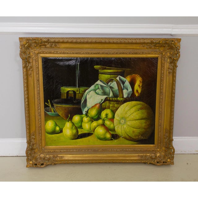 Melon & Pears Still Life Framed Oil Painting on Canvas For Sale - Image 10 of 10