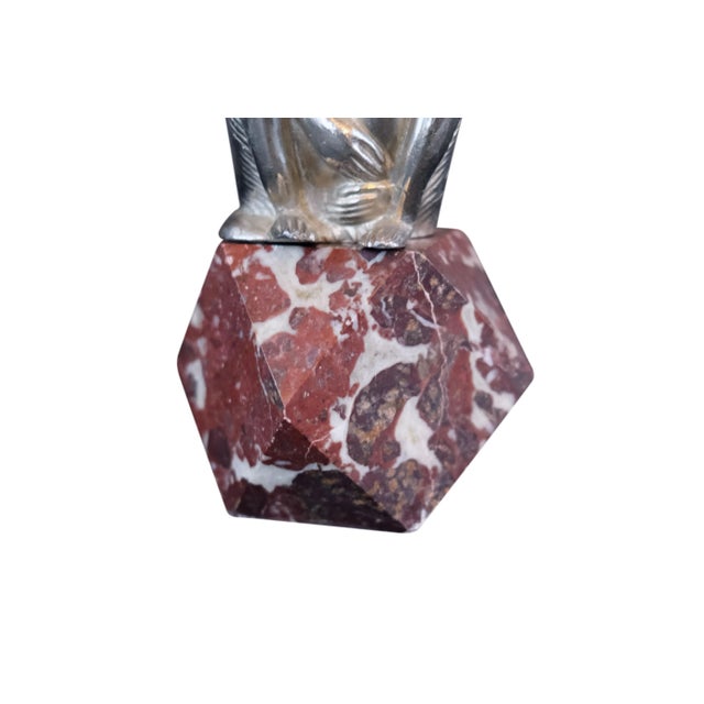 1930s Monkey with Young Sculpture on Red Marble Socket For Sale - Image 5 of 8