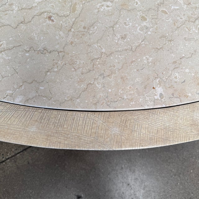 Gina B and Company Vintage Post Modern Half Moon Beige Wood & Travertine Coffee Table For Sale - Image 4 of 12