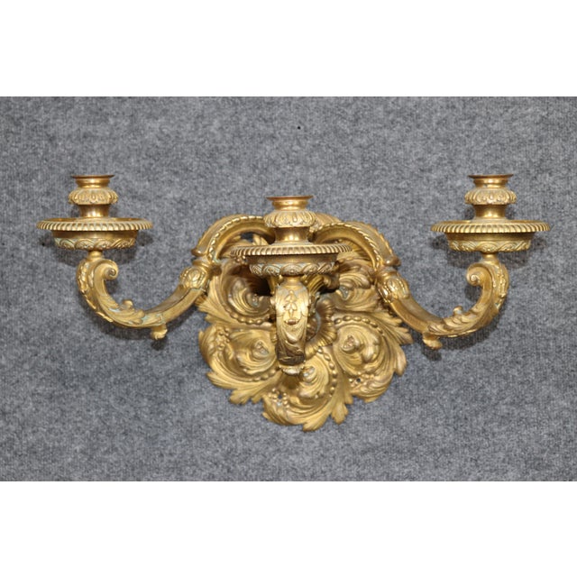 Late 19th Century Late 19th C. Set 4 Regence Style French Bronze Ormolu 3 Arm Sconces For Sale - Image 5 of 6