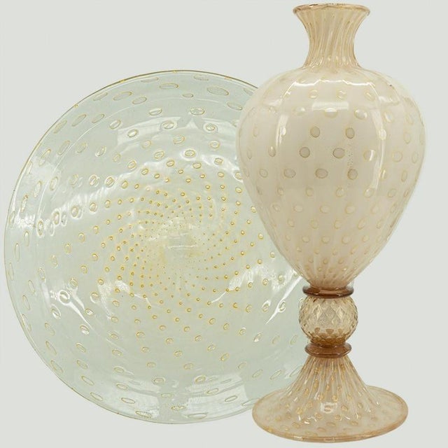 Large Submerged Balloton Footed Vase and Plate in Powder Pink and Cream Murano Glass, 1999, Set of 2 For Sale - Image 17 of 17