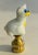 Blown art glass white cat figurine lamp finial bronze base.