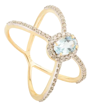 Genuine Blue Topaz and Diamond Full Finger Cross Ring in 14k Gold Size 6.5