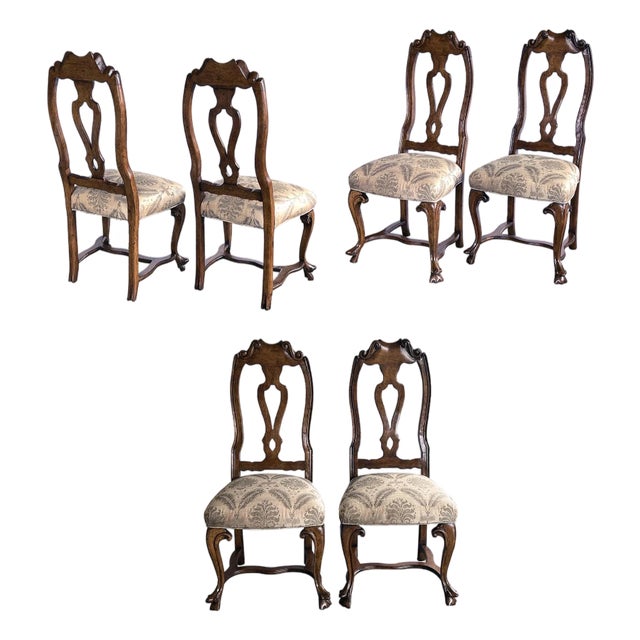 Set of Six Italian Rococo Style Carved Walnut Side/Dining Chairs For Sale