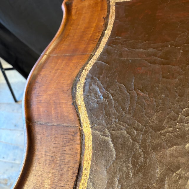 Antique French Louis XV Side Table or Desk With Inlaid Embossed Leather Top For Sale - Image 12 of 12