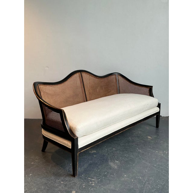 Mid-Century Modern Vintage Nancy Corzine Cane Sofa For Sale - Image 3 of 12