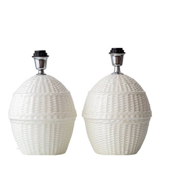 Vintage Wicker Ceramic Table Lamps, 1970s, Set of 2 For Sale