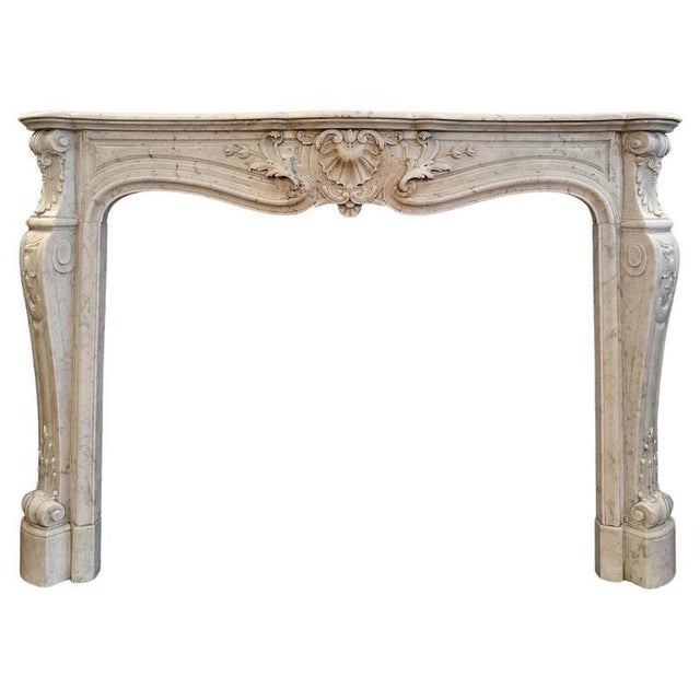 Brown Large Antique Louis XV Style Fireplace Mantel in Italian Marble, France, 1850s For Sale - Image 8 of 8