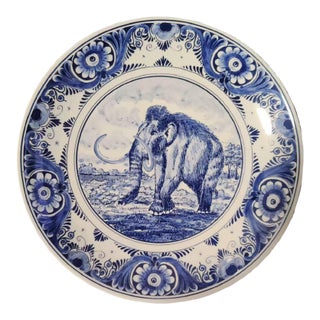 Delft Blue Pottery Decorative Plate With a Mammoth Design. For Sale