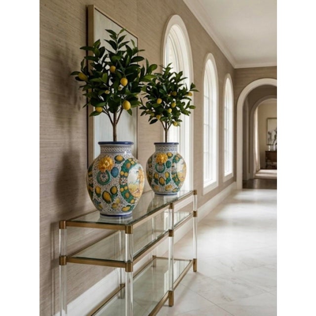 A Pair of Vintage Italianate Majolica Ceramic Urns With Putti & Lion Ring Handles For Sale - Image 9 of 10
