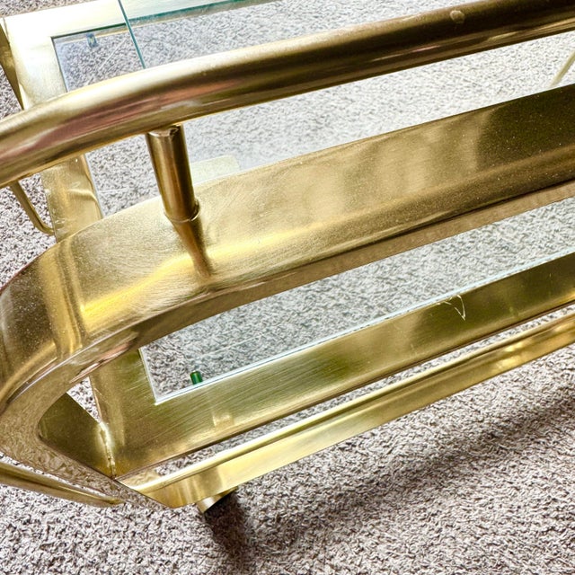 Hollywood Regency Gold 3 Tier Bar Cart on Casters For Sale - Image 11 of 12