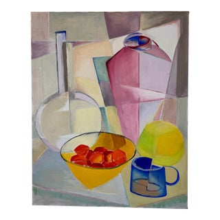 Vintage Cubist Shape Still Life Geometric Abstract Painting For Sale
