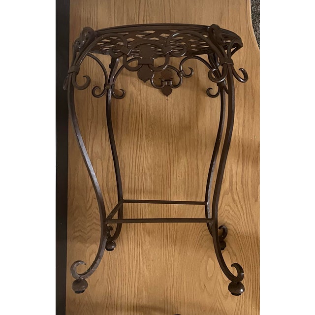 Graduated Wrought Iron Basket Weave Accent Tables, Tuscan French Country Plant Stands – Pair For Sale - Image 4 of 7