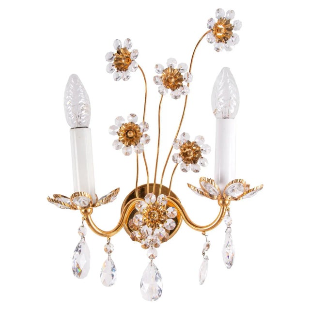 German Glamorous Jewel Wall Lamps in Crystal & Gilt-Brass from Palwa, 1960, Set of 2 For Sale - Image 10 of 10