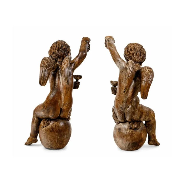 Italian Pair of 19th Century Monumental Italian Wood Carved Angels For Sale - Image 3 of 13
