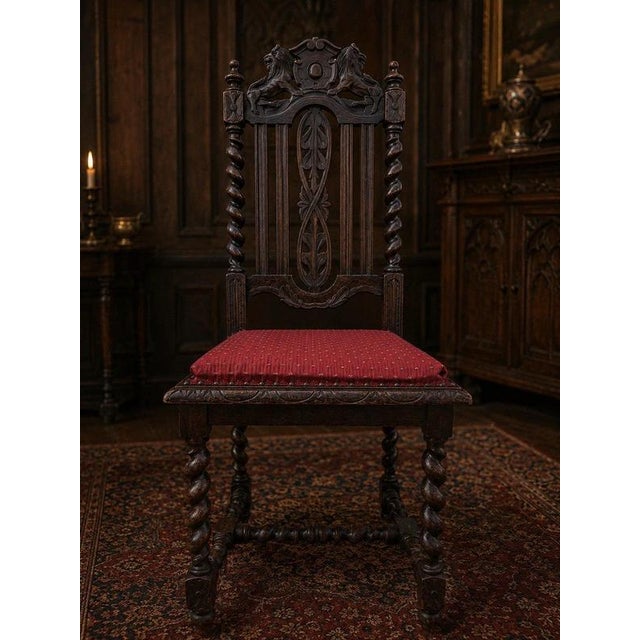 Victorian Jacobean Revival Carved Oak Dining Chairs, 1890s, Set of 6 For Sale - Image 12 of 18