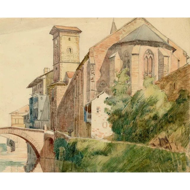 Eleanor Hughes RI, Saint-Jean-Pied-de-Port, Pyrenees, France, 1920, Watercolour For Sale - Image 4 of 4