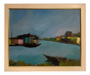 D'Accardi, River Landscape, Oil on Panel, Framed