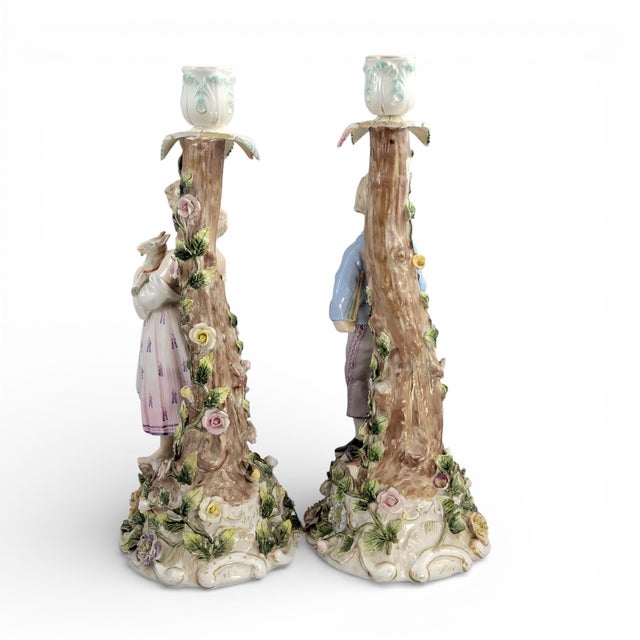 Rococo Large Figural Porcelain Candlesticks, Germany, 1890, Set of 2 For Sale - Image 3 of 14