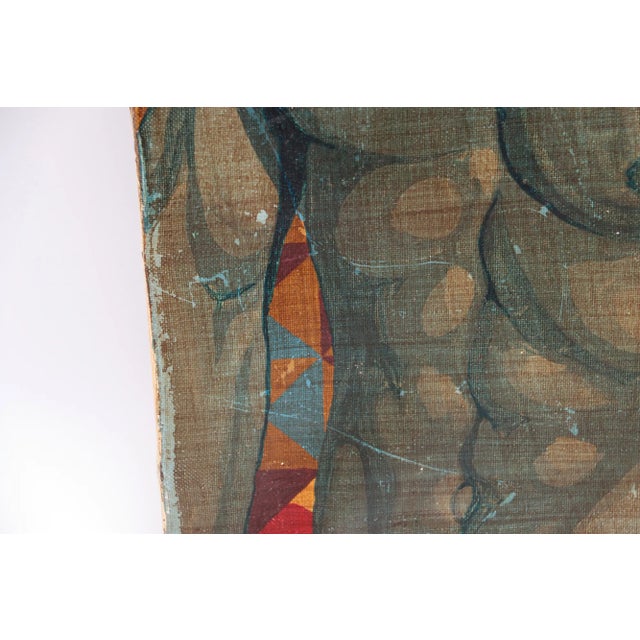 1970s 1970s French Semi-Nude Male Mixed Media on Canvas Painting, Unsigned (Gay Subject) For Sale - Image 5 of 12