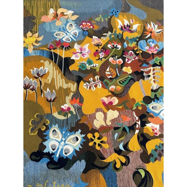 Vintage 20th-century wall aubusson tapestry featuring a striking modernist design. A bold and dynamic composition with...
