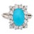 1ct Diamond Turquoise Square Ring Vintage 18k White Gold Cocktail Jewellery size 7.5 For Sale