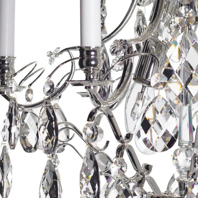 Metal Classic Nickel Plated 6 Arm Baroque Style Chandelier With Almond Crystals For Sale - Image 7 of 8