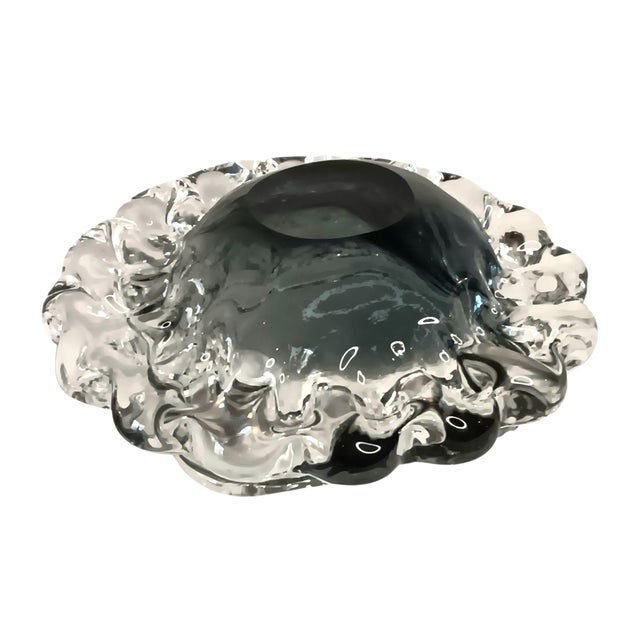 Smoked Glass Squsre Ashtray With Scallops Bubbles UniqueTrinket Dish Catchall For Sale - Image 9 of 12