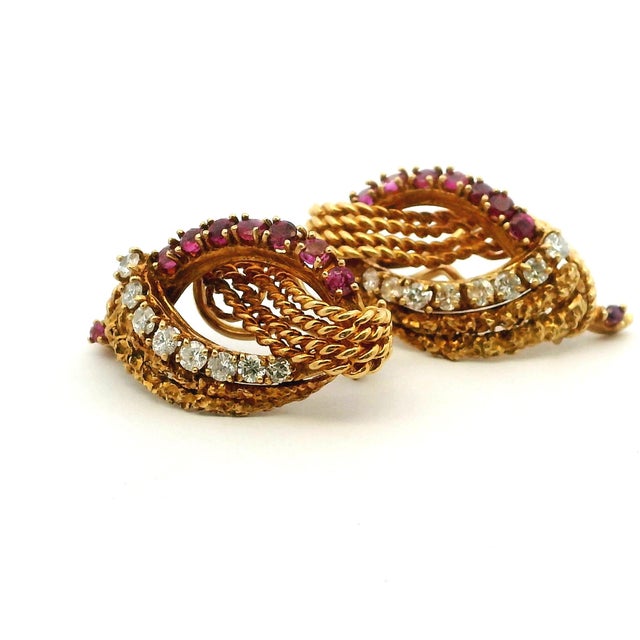 Vintage Cherny Diamond and Ruby 18k Gold Sculptural Earrings, A Pair For Sale - Image 12 of 14