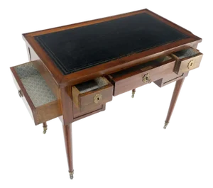 Antique Mahogany Compact 20x35 Writing Table Console Desk Side Drawer Leather