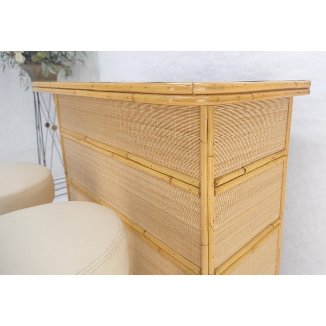 Vintage Mid Century Modern Bamboo Rattan Bar & Pair of Matching Bar Stools MINT For Sale - Image 12 of 15