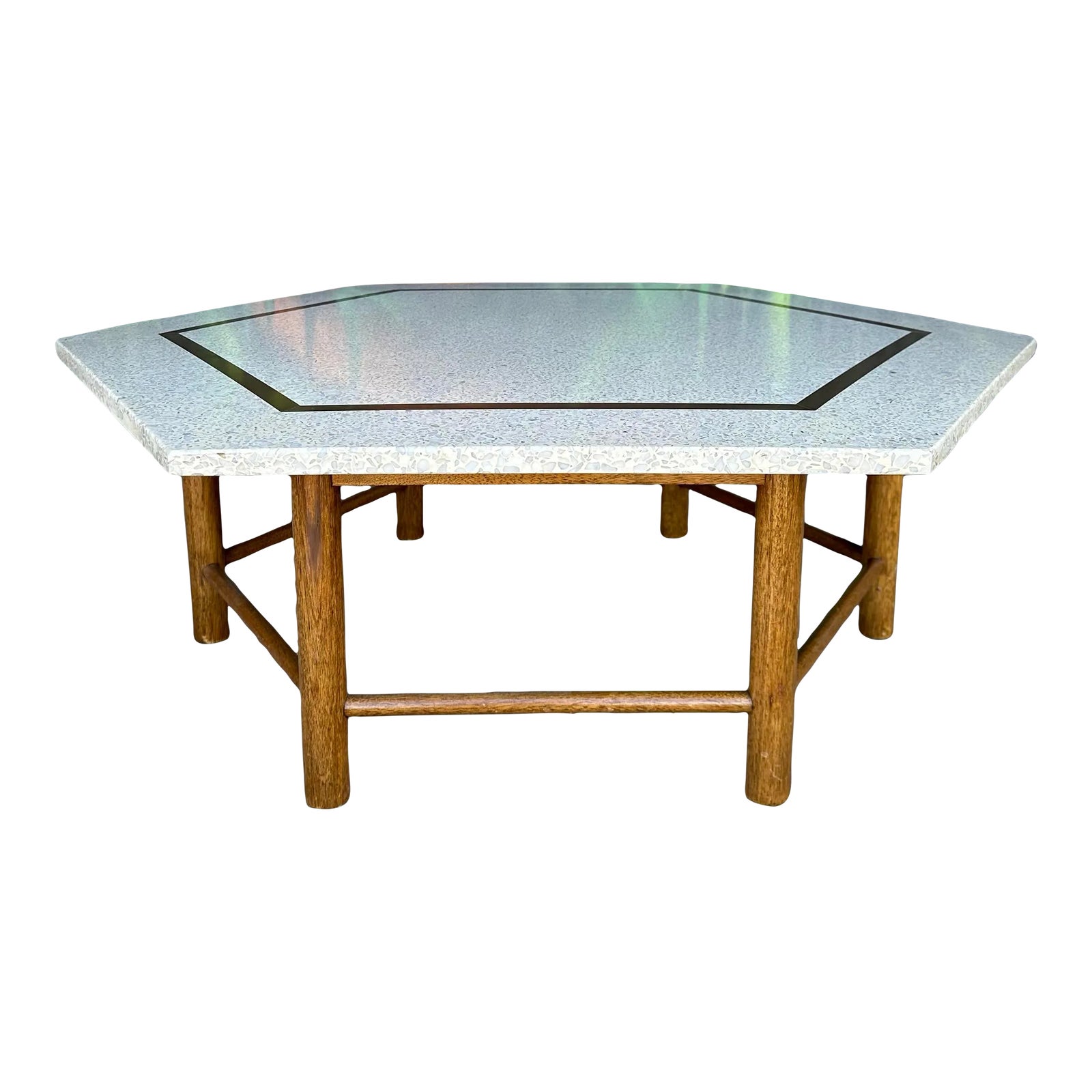 Harvey Probber Hexagonal Terrazzo With Brass Inlay Coffee Table