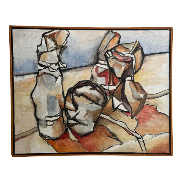 Large Mid-Century Abstract Cubist Still Life Painting in Earth Tones - Unsigned For Sale