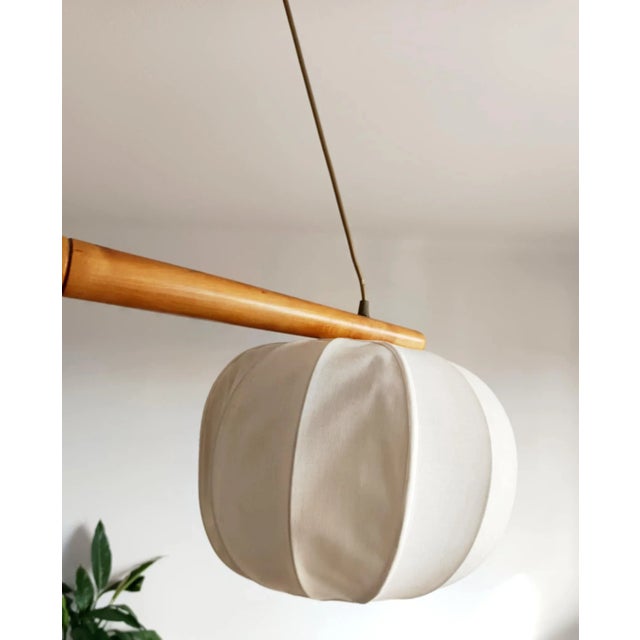 Vintage Scandinavian Pendant Light in Wood and Fabric, 1980s For Sale - Image 4 of 10