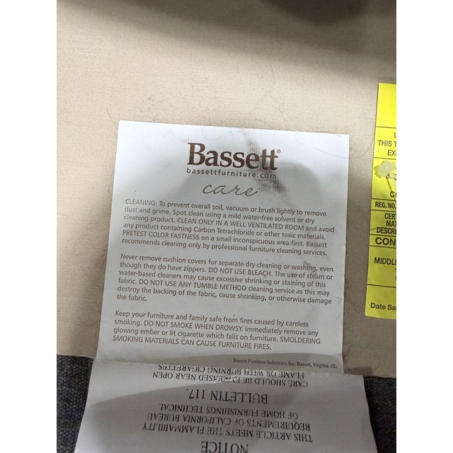 Late 20th Century Bassett Grey Linen Nailhead Trim Sofa For Sale - Image 11 of 12