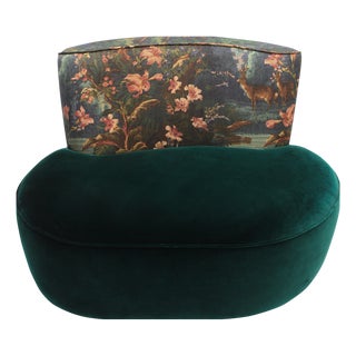 Mid-Century Modern French Motif Linen and Velvet Chair For Sale