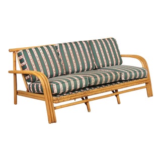 Mid Century Modern Three-Seat Rattan Sofa For Sale