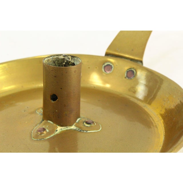 Metal 18th C. Anglo-American Brass Chamber Candleholder With Coper Rivets For Sale - Image 7 of 16