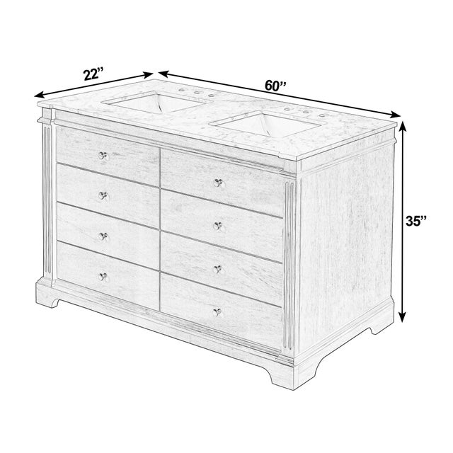Modern Rachelle 60 in. W Carrara Marble Top 6 Drawer Double Bathroom Vanity, Brown For Sale - Image 3 of 9