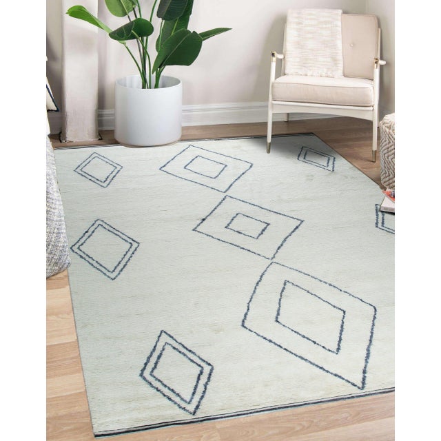 9x12 Selene Moroccan Ivory Diamond Contemporary Hand Knotted Wool Carpet Rug For Sale In New York - Image 6 of 8