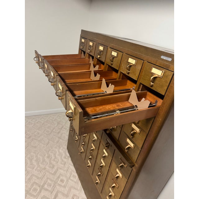 Vintage Gaylord Bros. 60-Drawer Library Card Catalog Cabinet With 3 Pull-Out Shelves For Sale - Image 10 of 12