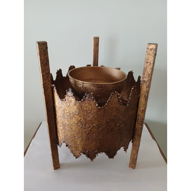 Vintage Brutalist Textured Metal Planter / Plant Stand For Sale - Image 13 of 13