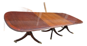 1950s Mahogany Antique Style 3 Pillar Dining Table Regency Style Solid Mahogany Top