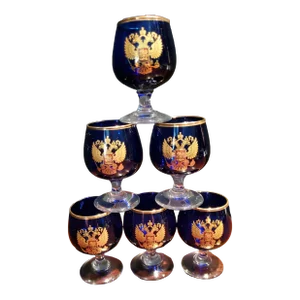 Early 20th Century Cobalt Crystal Brandy Glasses, Set of 6