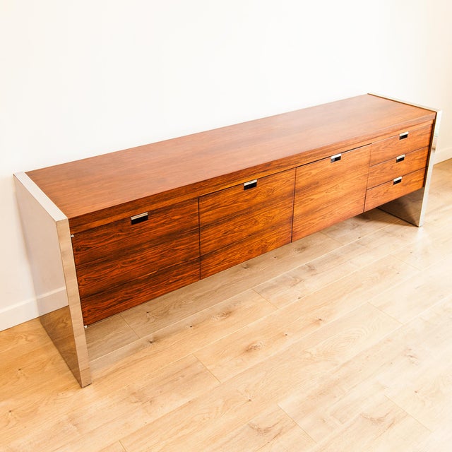 1970s 1970s Rosewood & Chrome Credenza by Roger Sprunger for Dunbar For Sale - Image 5 of 12